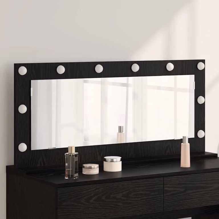 Specchio da vanità vidaXL con luce LED, design moderno rettangolare, colore nero, L 100 cm x P 45 cm x H 18 cm