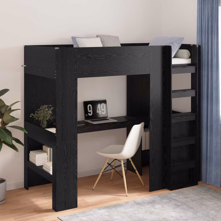 vidaXL Struttura letto a castello con scrivania in legno Rovere e Nero, L/P/H: 203 x 100 x 175 cm
