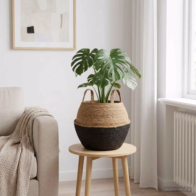 Vaso da fiori con manici vidaXL in erba marina nero, forma rotonda, Ø 32 cm
