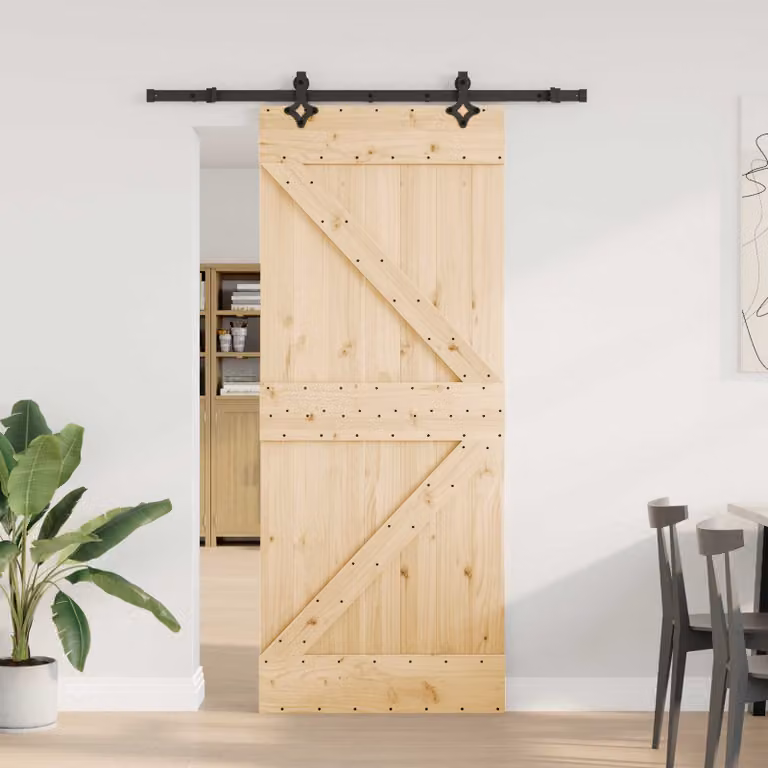 Porta scorrevole moderna vidaXL NARVIK in legno e acciaio, colore Naturale e Nero, L: 85 cm, H: 210 cm