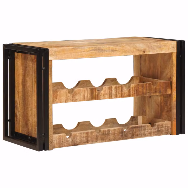vidaXL Portabottiglie in Legno di Mango Grezzo e Metallo, Stile Industriale, Marrone, L: 80 cm, P: 45 cm, H: 33 cm