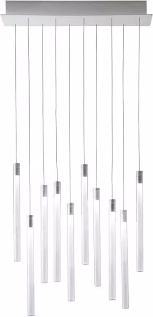 Lampada a sospensione lineare Fabbian Multispot Tooby con LED dimmabile e vetro trasparente color argento