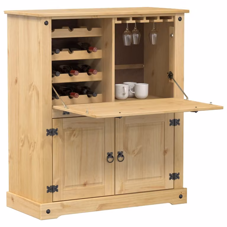 Cantinetta per vini vidaXL Corona in legno di pino marrone con portabottiglie e portavetri L/P/H: 97 x 45 x 114 cm