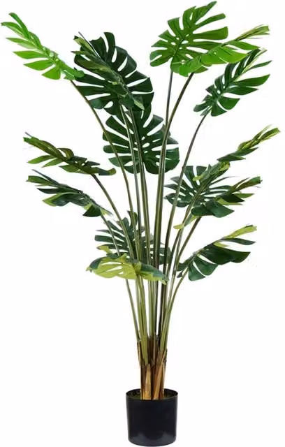 Pianta Monstera artificiale verde con 16 foglie e vaso in polietilene con muschio GAR Altezza: 170 cm