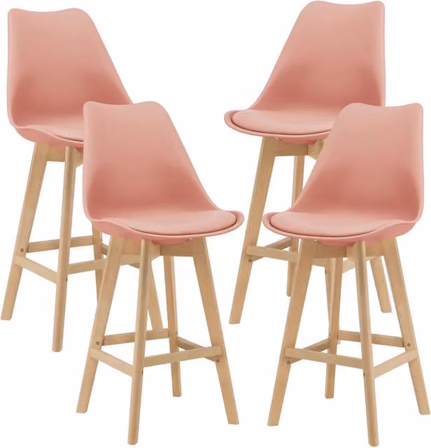 Set di 4 Sgabelli da Bar Lublin en.casa con Seduta Imbottita in Tessuto e Gambe in Faggio Rosa