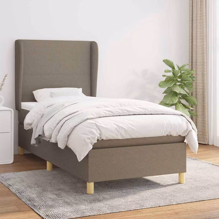 vidaXL Giroletto a Molle con Materasso in Tessuto Beige e Bianco, L/P/H: 90 x 190 cm