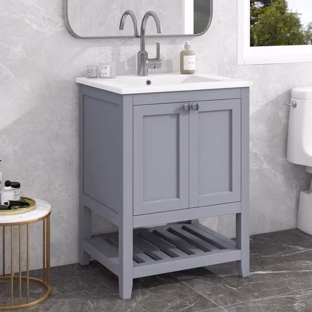 Mobile Sottolavabo Minimal con Lavabo Grigio L: 60 cm, P: 46 cm, H: 90 cm