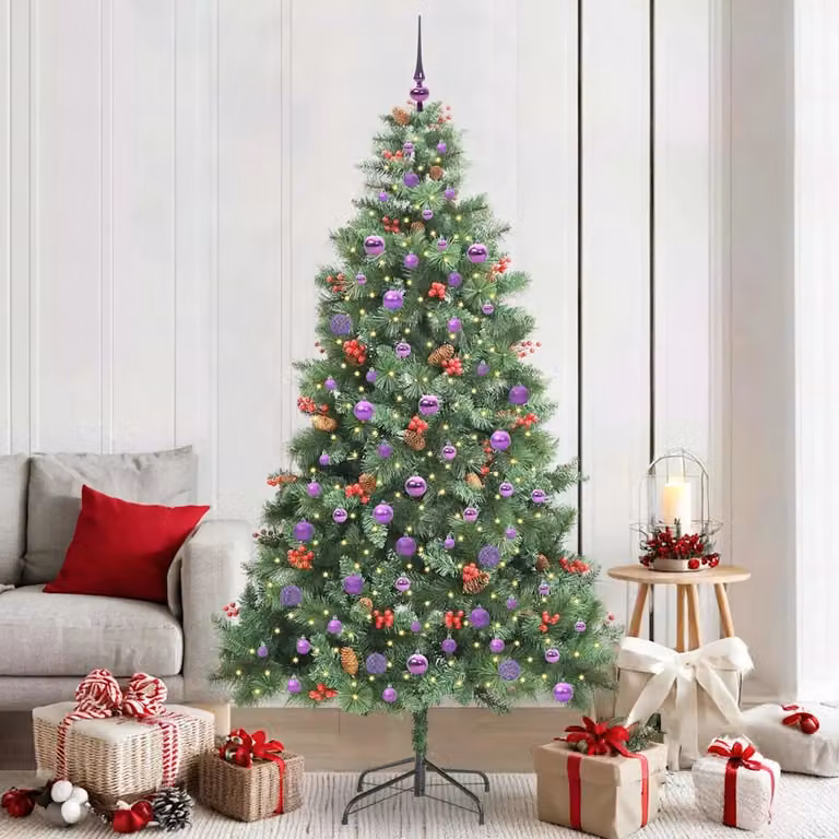 Albero di Natale artificiale verde vidaXL con 300 LED bianco caldo, struttura in PVC e metallo, Altezza: 210 cm