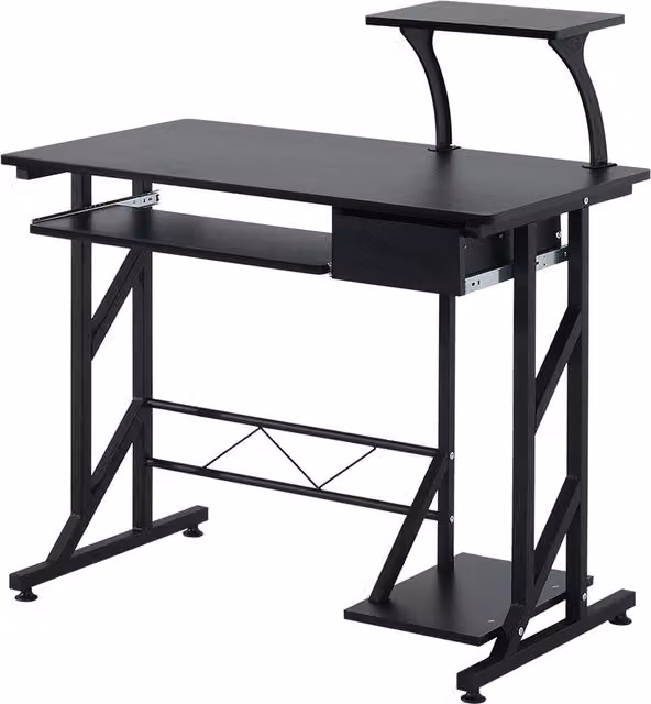 Scrivania per Computer HOMCOM Moderna in Legno e Metallo con Ripiano Tastiera Estraibile e Cassetto, Colore Nero