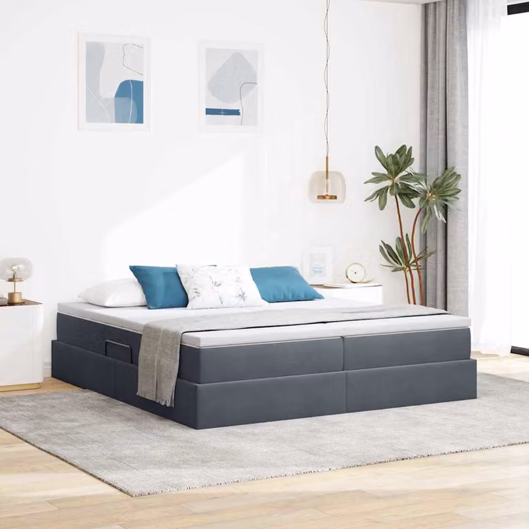 Letto con contenitore e materasso vidaXL in tessuto velvet Grigio, L 180 x P 200 cm, H 280 cm