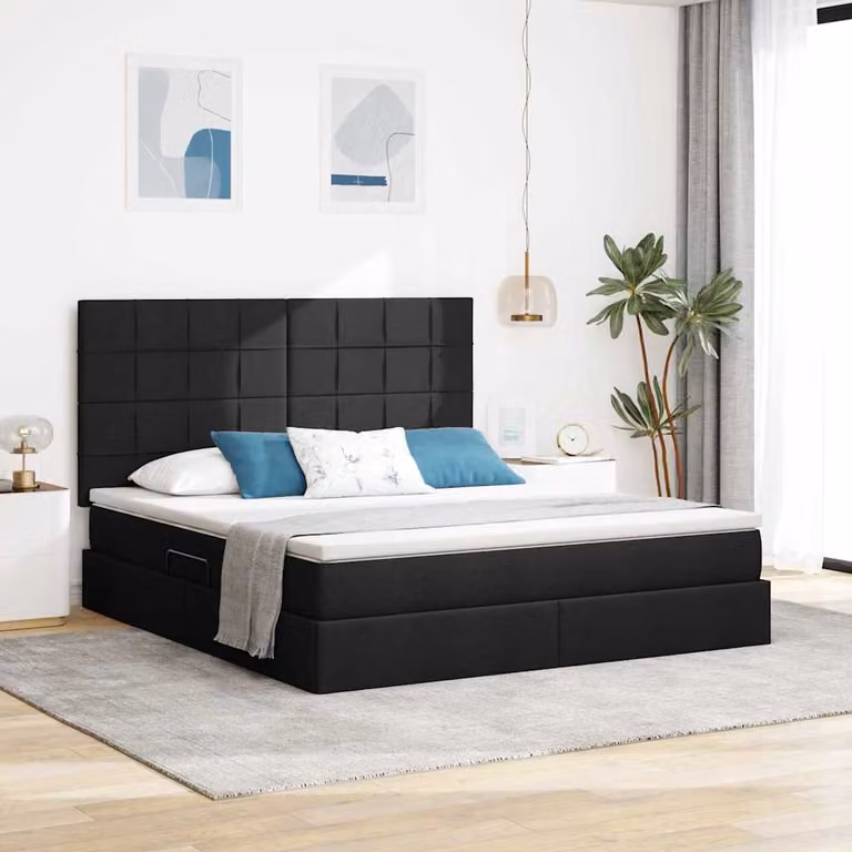 Letto con contenitore e materasso vidaXL Nero L: 180 cm, P: 200 cm, H: 280 cm in tessuto e similpelle