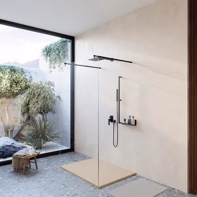Piatto doccia rettangolare Parama colore beige effetto pietra antiscivivente L: 140 cm, P: 90 cm