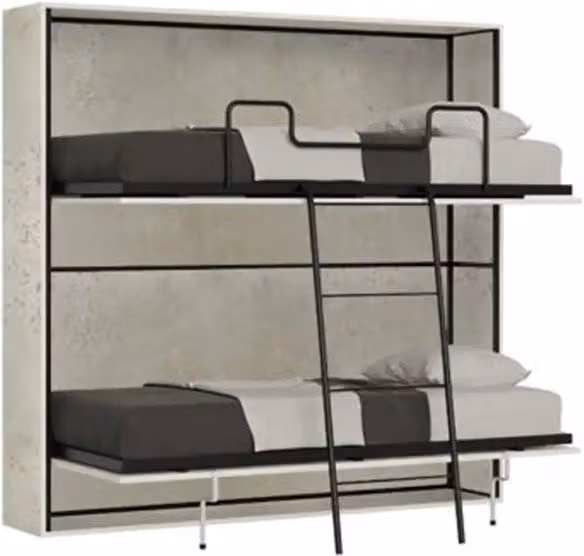 Letto a scomparsa doppio Kivio in tessuto bianco con struttura in legno e metallo 80x190 cm
