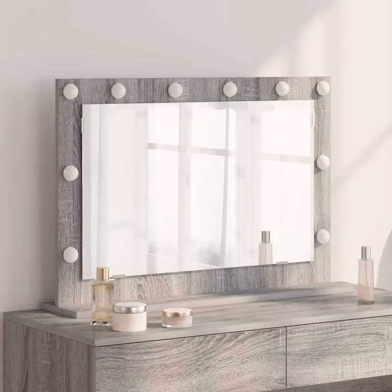 Specchio da Vanità vidaXL con Luce LED, Design Moderno Rettangolare, Grigio, L 80 cm x P 55 cm x H 18 cm