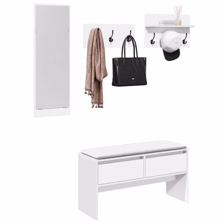 Set Mobili da Ingresso Moderno vidaXL 4 Pezzi Bianco in Legno e Metallo