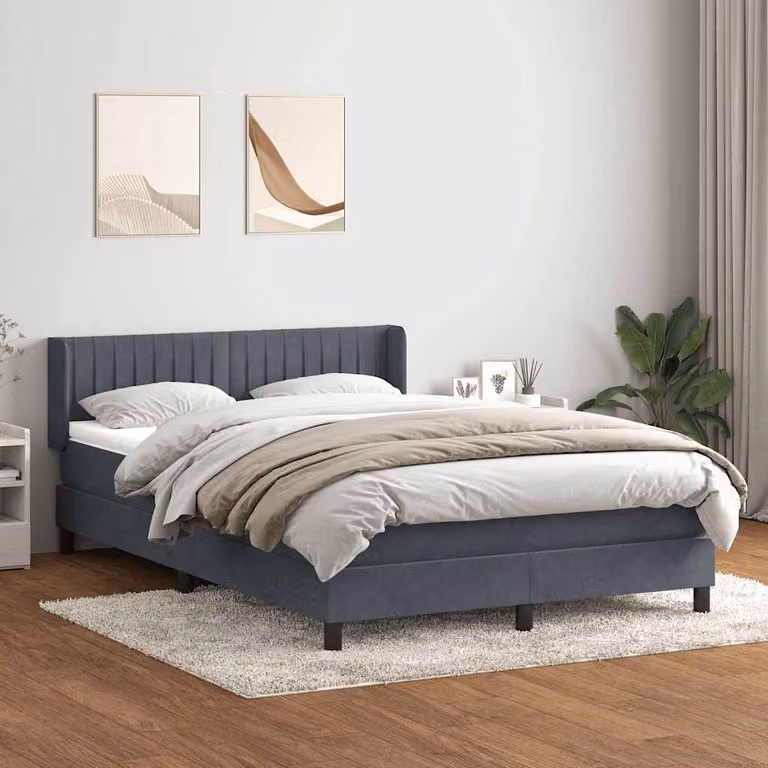 Letto Ibrido con Giroletto a Molle e Materasso vidaXL in Velluto Grigio e Bianco L/P/H: 163 x 213 x 88 cm