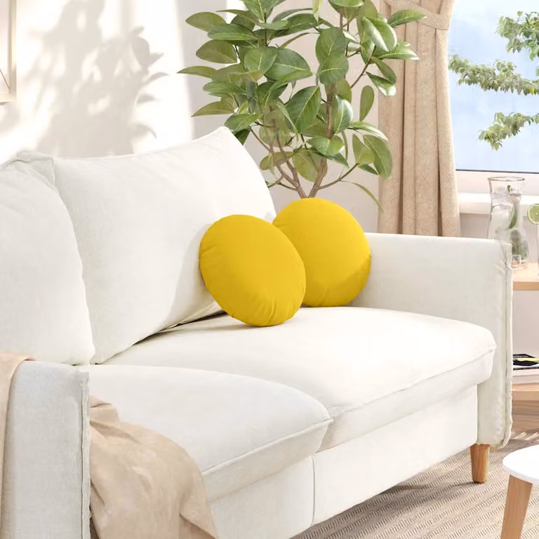 Set di 2 cuscini per seduta rotondi vidaXL in tessuto giallo chiaro, Ø30 x 13 cm