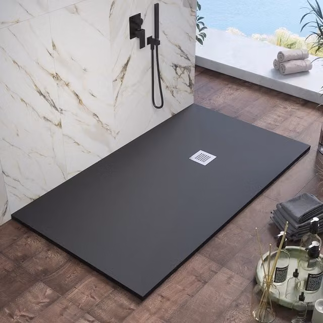 Piatto doccia rettangolare Kos in marmoresina nero effetto pietra antiscivente L: 120 cm, P: 70 cm