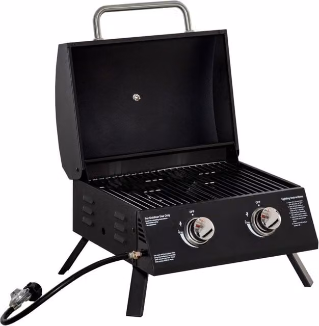Barbecue a Gas Pieghevole Minimal con Coperchio e Termometro in Acciaio, Nero, L: 55 cm, P: 46.5 cm, H: 41 cm