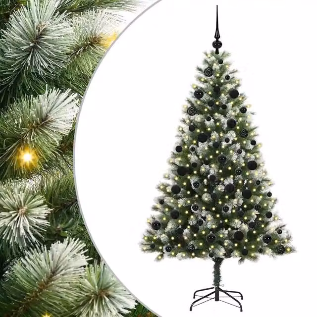 Albero di Natale artificiale con neve fioccata e luci LED warm white, verde e bianco, H: 180 cm, L: 102 cm, P: 102 cm