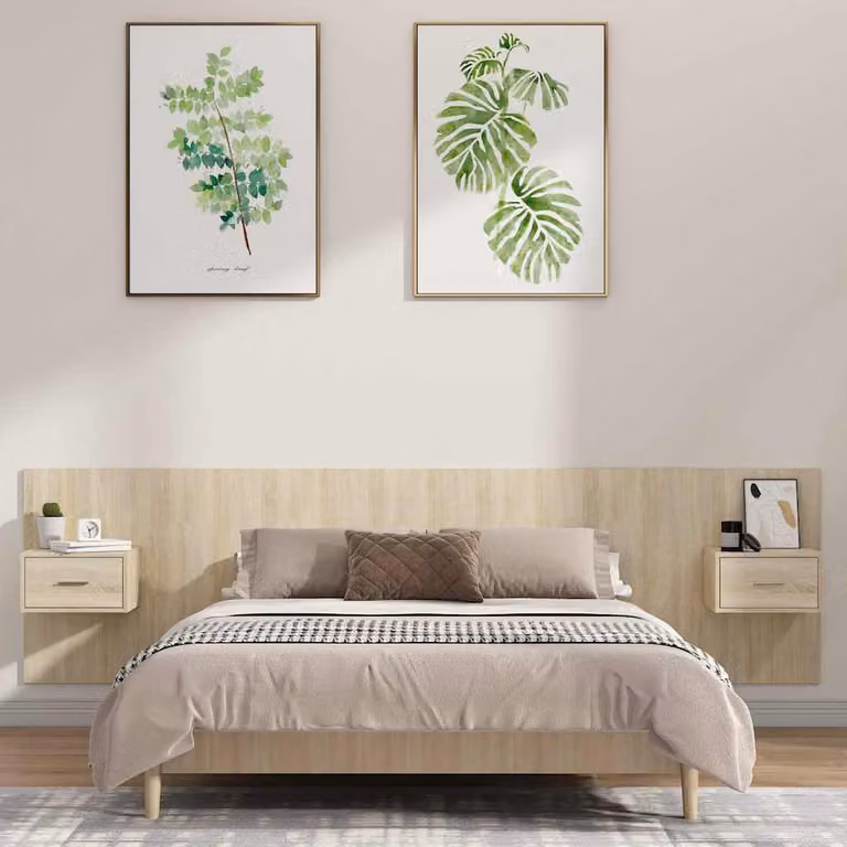 Testiera Letto con Comodini Integrati vidaXL in Legno Rovere Sonoma, Marrone e Beige