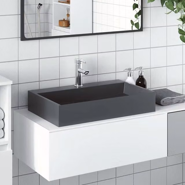Lavandino da appoggio rettangolare vidaXL in pietra naturale color antracite L/P/H: 60 x 38 x 11 cm