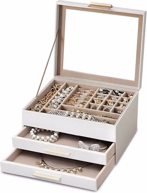 Organizer Portagioielli Avilia Home Bianco con Coperchio in Vetro e 2 Cassetti L: 23,0 cm, P: 13,8 cm, H: 20,0 cm