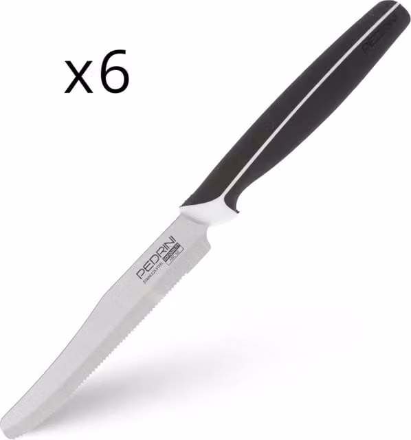 Set di 6 coltelli da tavola Pedrini Master in acciaio inossidabile con manico antiscivolo nero e finitura lucida