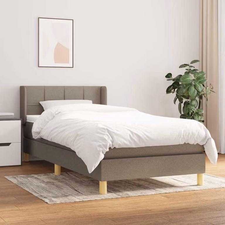 vidaXL Giroletto a Molle con Materasso Ibrido in Tessuto Beige e Bianco L/P: 100 x 200 cm