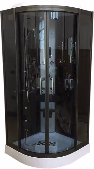 Cabina doccia idromassaggio angolare Toronto Simbashopping con illuminazione LED, radio e massaggio ai piedi, colore grigio, L/P: 90 x 90 cm