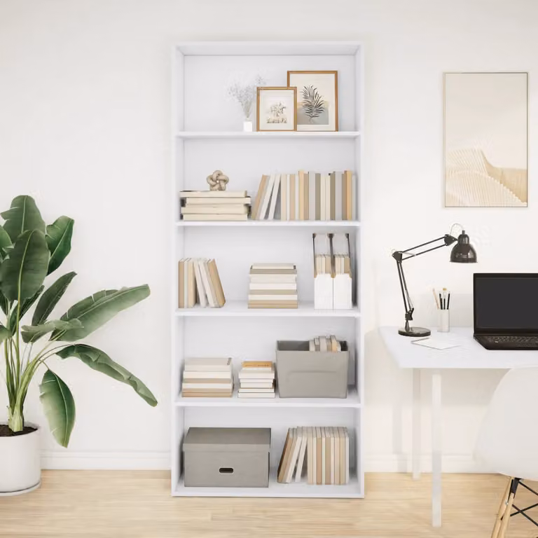 Libreria bianca vidaXL in legno e MDF da appendere al muro, L 80 cm, P 30 cm, H 189 cm