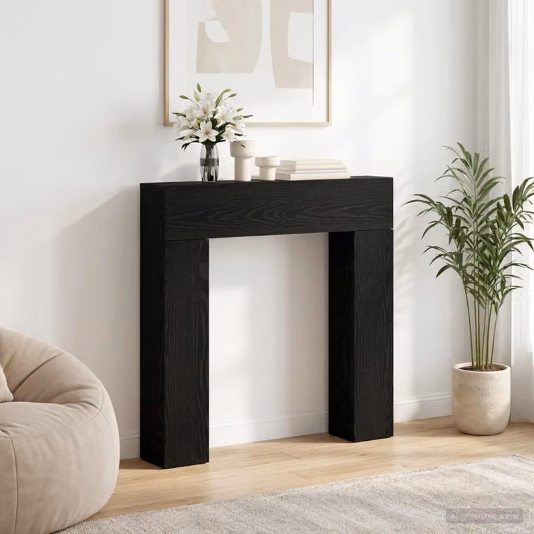 Cornice per camino moderna vidaXL in legno color rovere nero L: 102 cm, P: 18 cm, H: 100,5 cm