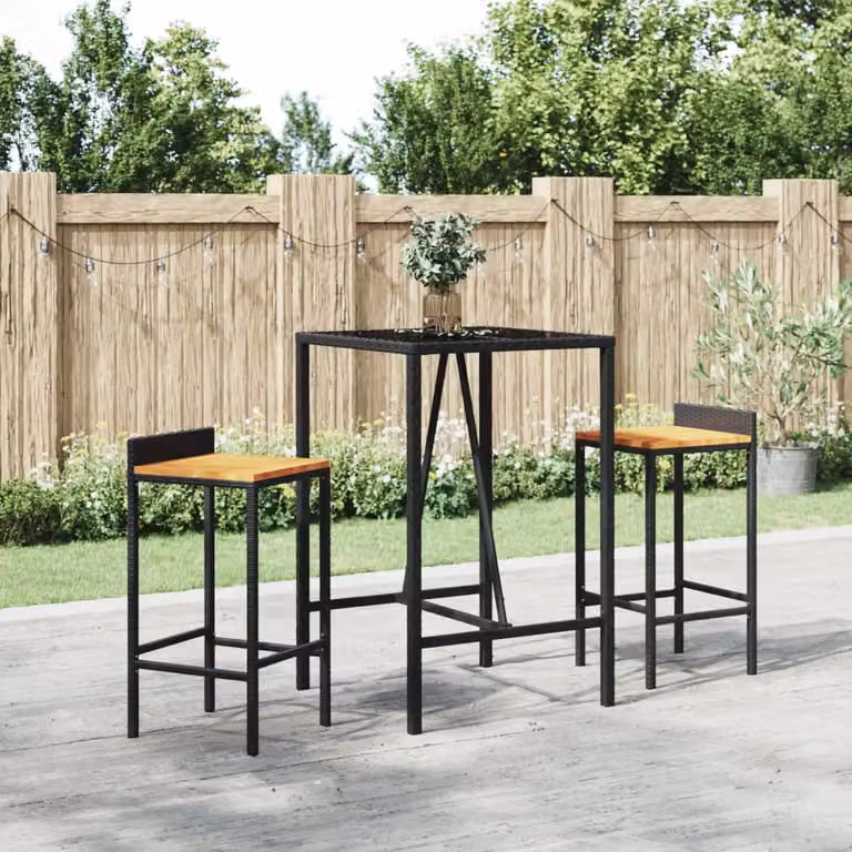 Tavolo da bar vidaXL in polyrattan nero con piano in vetro, L/P/H: 70 x 70 x 110 cm