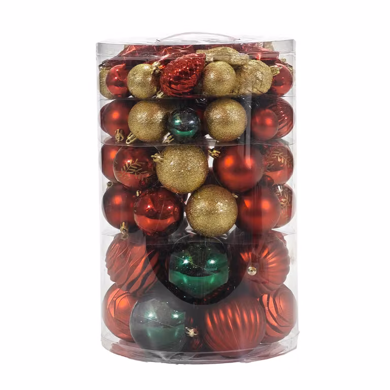Set di 82 decorazioni natalizie Vestiamo Casa con palline, pendenti e stelle nei colori rosso, verde e oro