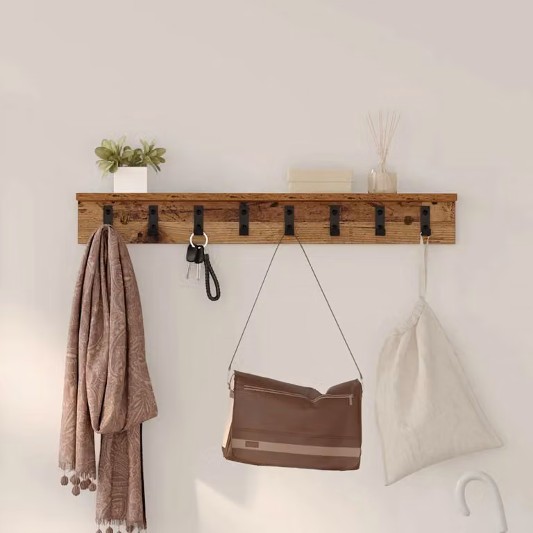 vidaXL Appendiabiti a muro moderno in legno marrone L 80 x P 10,5 x H 10,5 cm