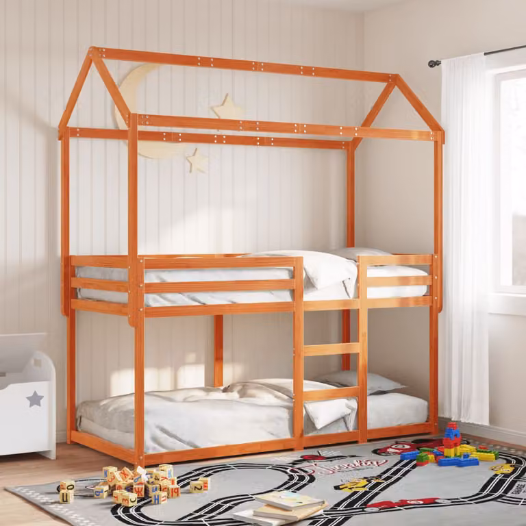 vidaXL Letto a Castello per Bambini in Legno di Pino Massello Marrone Cera L/P/H: 90 x 190 x 159 cm