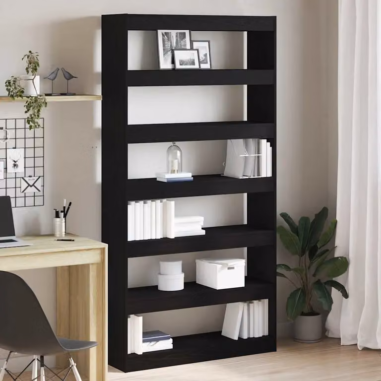Armadio per Libri vidaXL Moderno con 6 Livelli, Rovere e Nero, L 100 cm x P 30 cm x H 198 cm