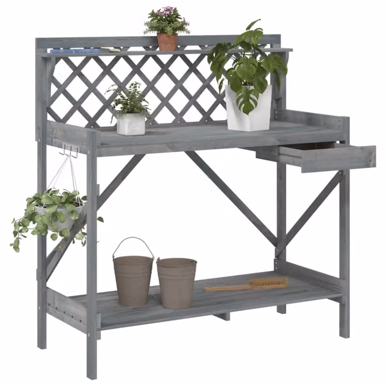 vidaXL Panca Porta Vasi con Traliccio in Legno di Abete Grigio, L: 117 cm, P: 50 cm, H: 110 cm