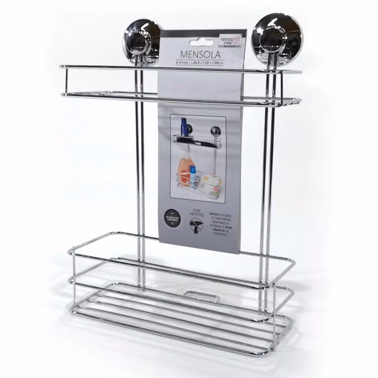 Vestiamo Casa Mensola Rettangolare con 2 Ripiani in Metallo Argentato per Bagno H 36 cm x L 26,5 cm x P 13 cm
