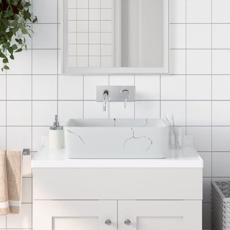Lavabo da appoggio rettangolare vidaXL in ceramica bianca L: 46 cm, P: 35,5 cm, H: 13 cm
