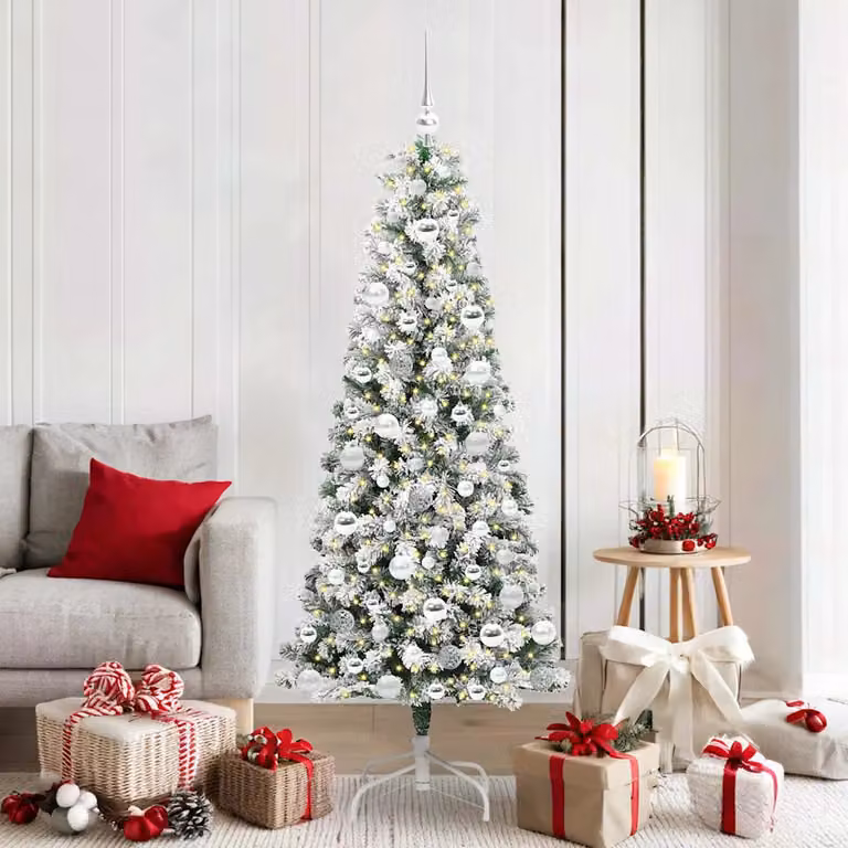 Albero di Natale Artificiale vidaXL con LED Bianco Caldo, Verde e Bianco, Altezza: 180 cm