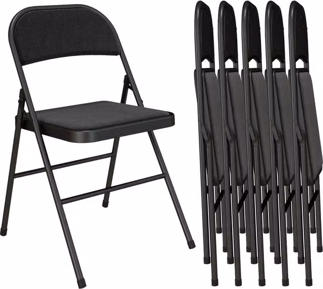Set di 6 sedie pieghevoli da pranzo Xylo con struttura in metallo nero e seduta in tessuto, impilabili, L: 45 cm, P: 46 cm, H: 78 cm