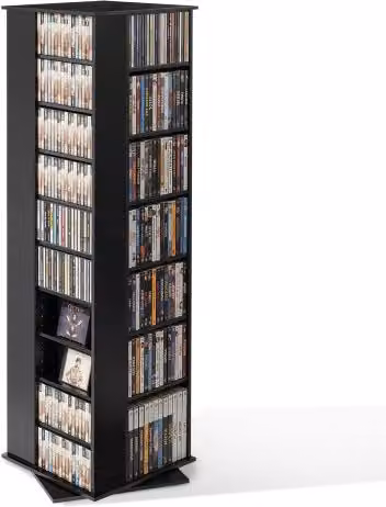 Scaffale Girevole VEVOR per CD, DVD e Vinili, Libreria Multimediale Moderna in MDF Nero Opaco per Soggiorno e Ufficio, L/P/H: 39.5 x 47.5 x 163.6 cm