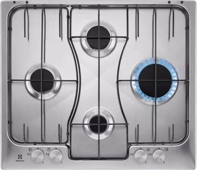 Piano cottura a gas Electrolux RGG6242LOX con 4 fuochi, colore silver, in acciaio inox e metallo, L: 59,4 cm, P: 51 cm