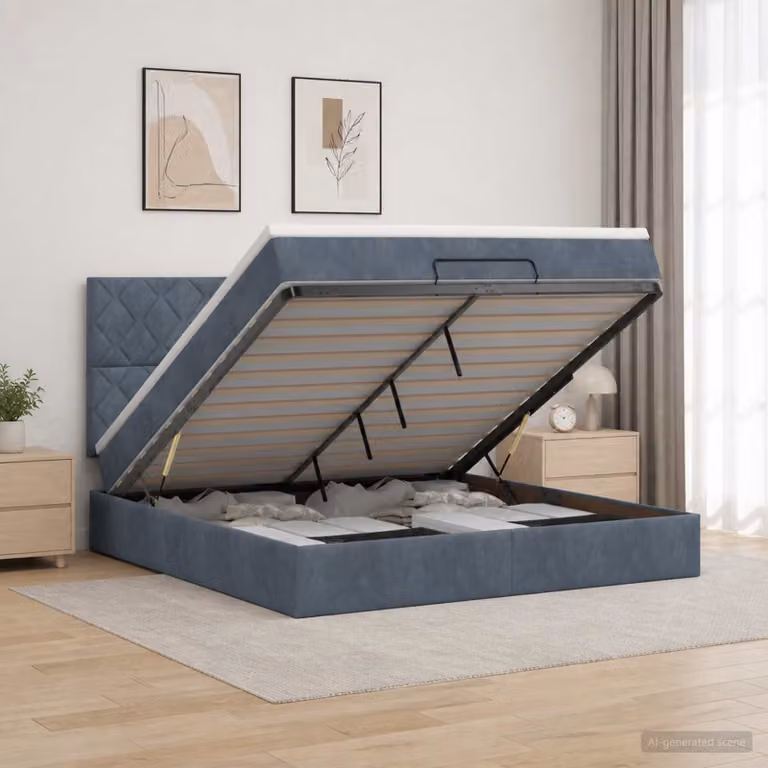 Letto ottomano con materasso vidaXL in velluto grigio scuro L/P/H: 203 x 180 x 88 cm