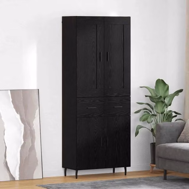 Set di 2 Credenze Moderno vidaXL in Rovere e Nero con Vetro per Soggiorno e Sala da Pranzo L/P/H: 180 x 69,5 x 34 cm