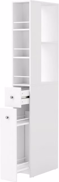 Colonna mobile da bagno HOMCOM in legno bianco con 2 cassetti, 2 ripiani e 3 scomparti, L/P/H: 18 x 40 x 135 cm