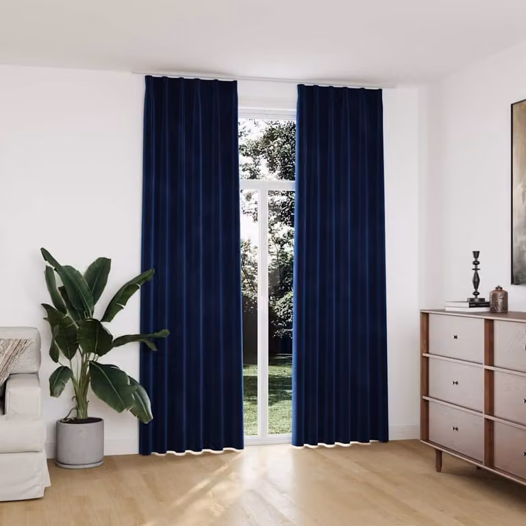 Set di 2 tende oscuranti vidaXL in velluto blu, con ganci, L: 140 cm, H: 245 cm