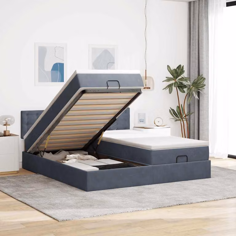 Struttura Letto con Contenitore a Sollevamento vidaXL in Velluto con Materasso, L 180 x P 200 x H 88 cm, Grigio e Bianco