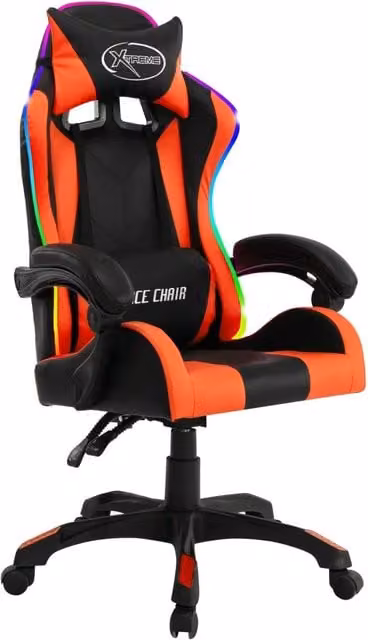 Sedia da Gaming vidaXL con Luci LED RGB, Arancione e Nera in Similpelle con Poggiatesta e Ruote